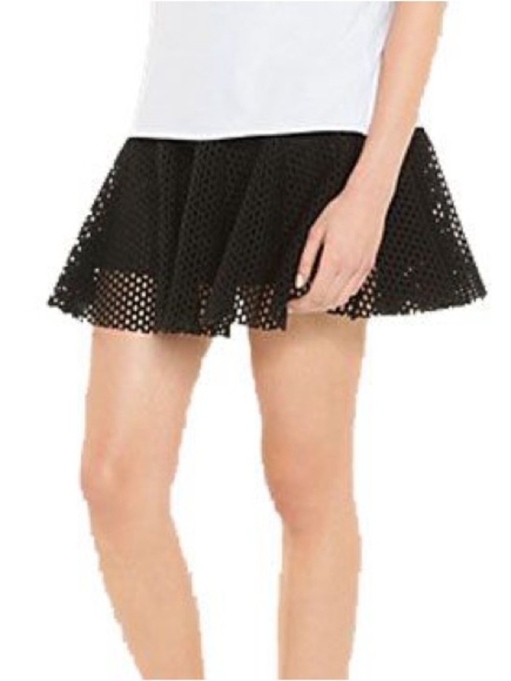 Sandro Paris Black Mesh Perforated Skater Mini Skirt Lined A-line Size 2